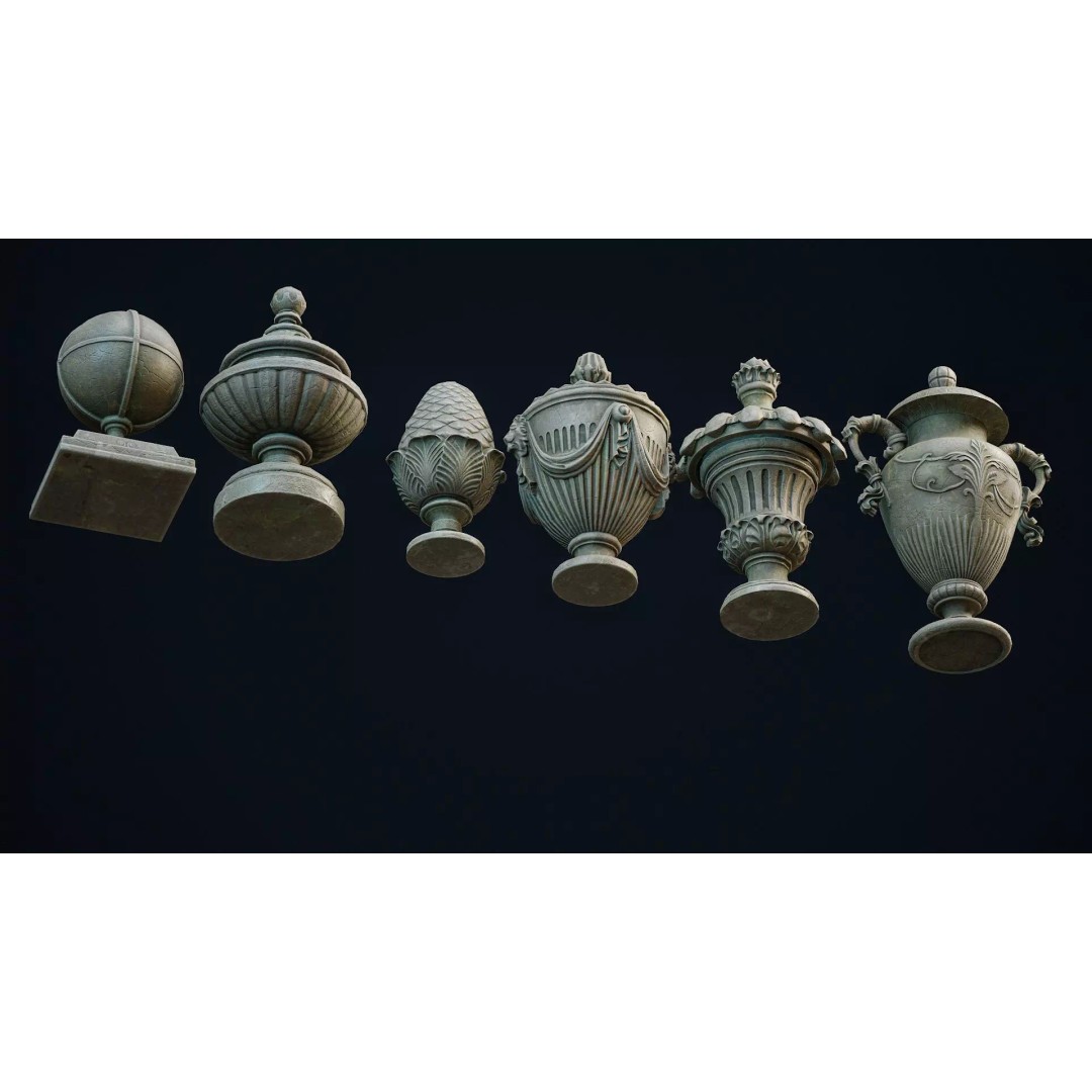 Garden Urns 3D Model – Low Poly Architectural Decoration, FBX, OBJ - View 6
