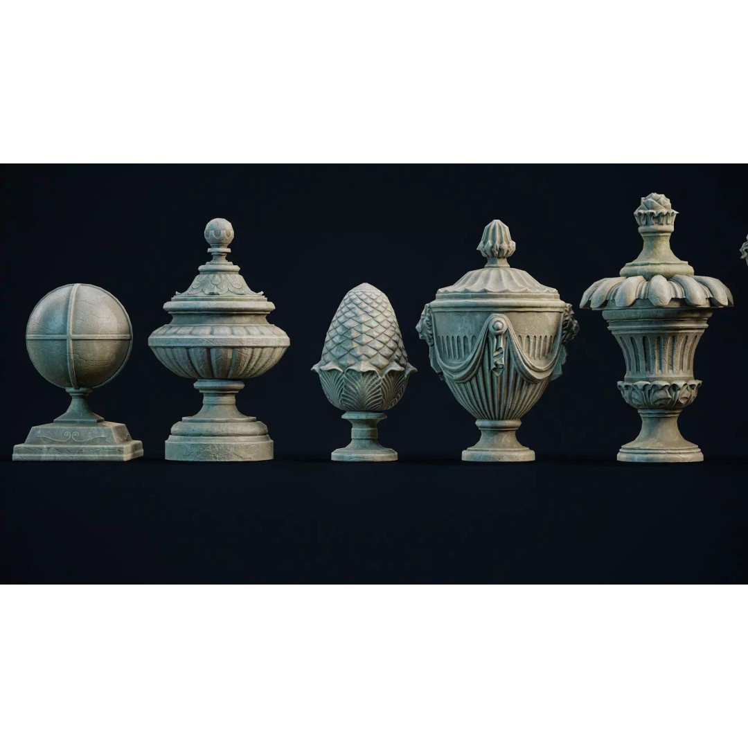 Garden Urns 3D Model – Low Poly Architectural Decoration, FBX, OBJ - View 7