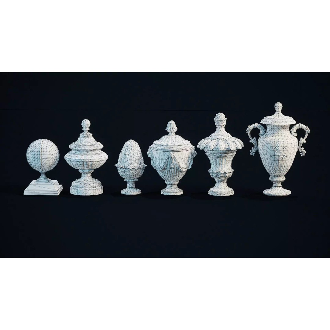Garden Urns 3D Model – Low Poly Architectural Decoration, FBX, OBJ - View 8