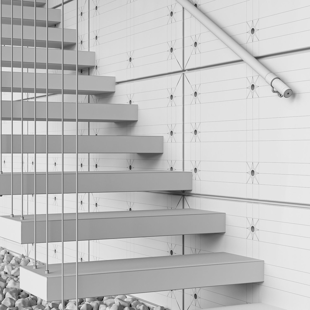 Modern Stairs 3D Model – Contemporary Design, PBR Textures, FBX