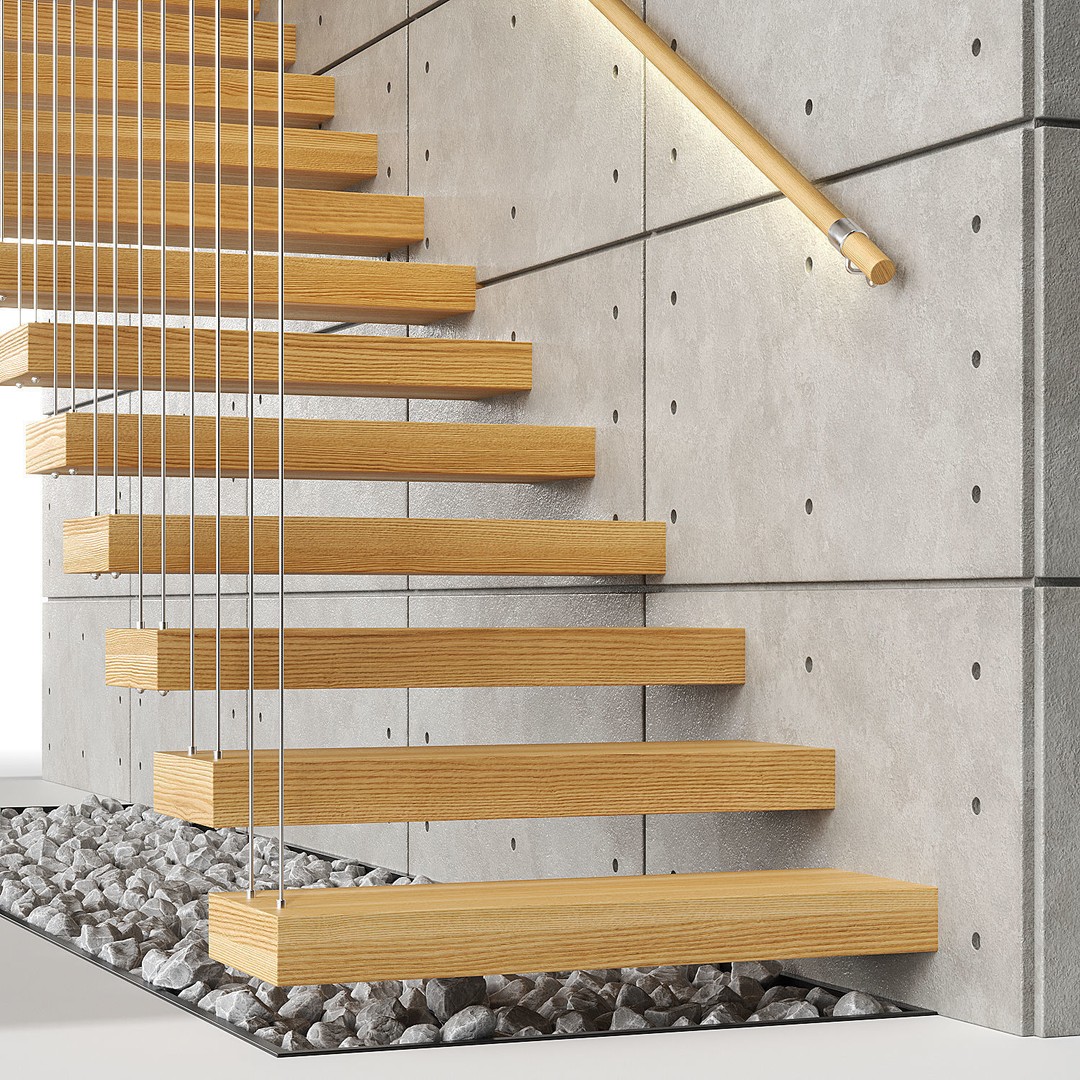 Modern Stairs 3D Model – Contemporary Design, PBR Textures, FBX - View 3