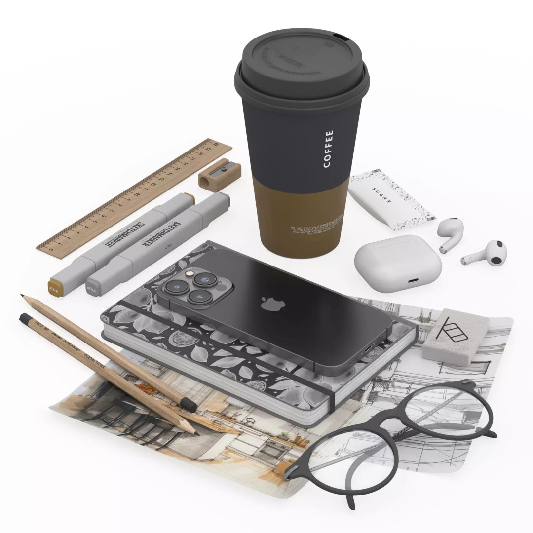 iPhone and SketchBook 3D Model – Modern Interior Decoration Set, FBX - View 2