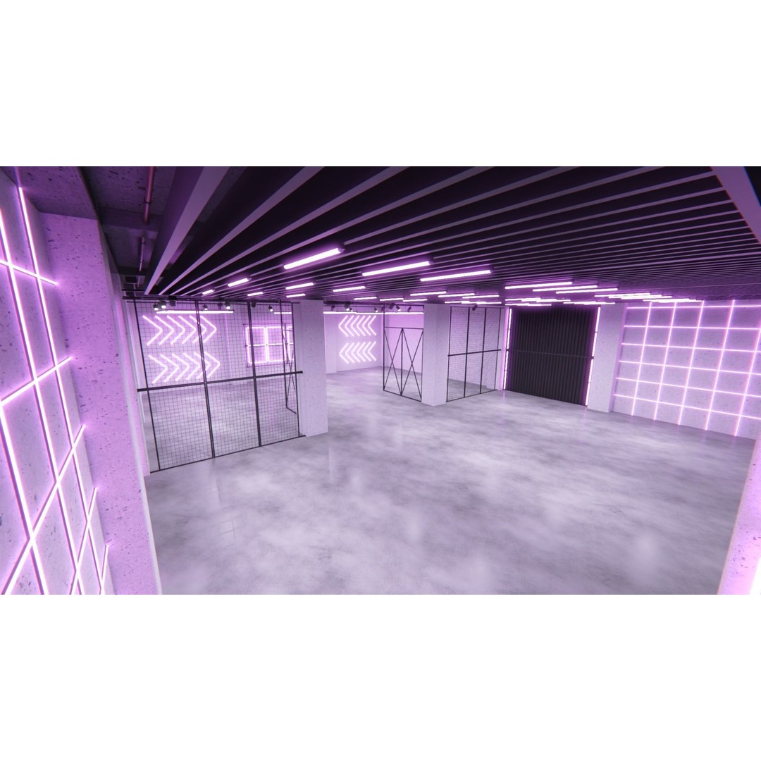 Neon Urban Room 2 3D Model – Modern Interior with Textures, FBX - View 3