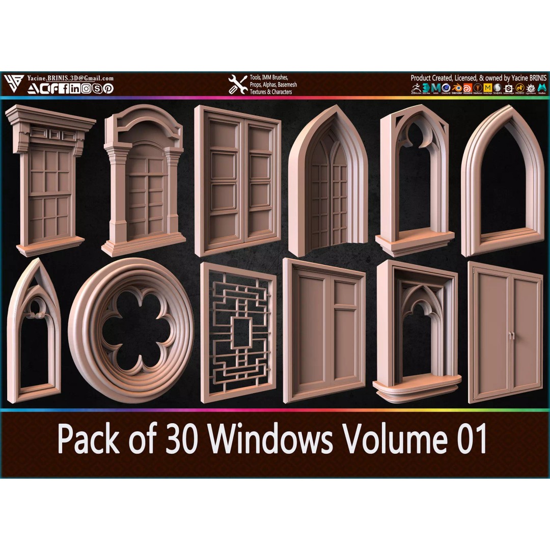 30 Windows 3D Model – Low Poly Architectural Asset, FBX, OBJ, Blender - View 2