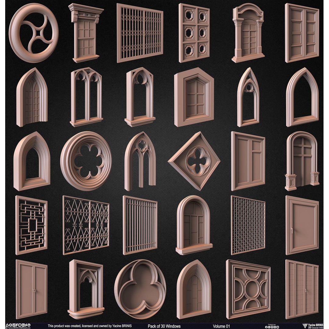 30 Windows 3D Model – Low Poly Architectural Asset, FBX, OBJ, Blender - View 3