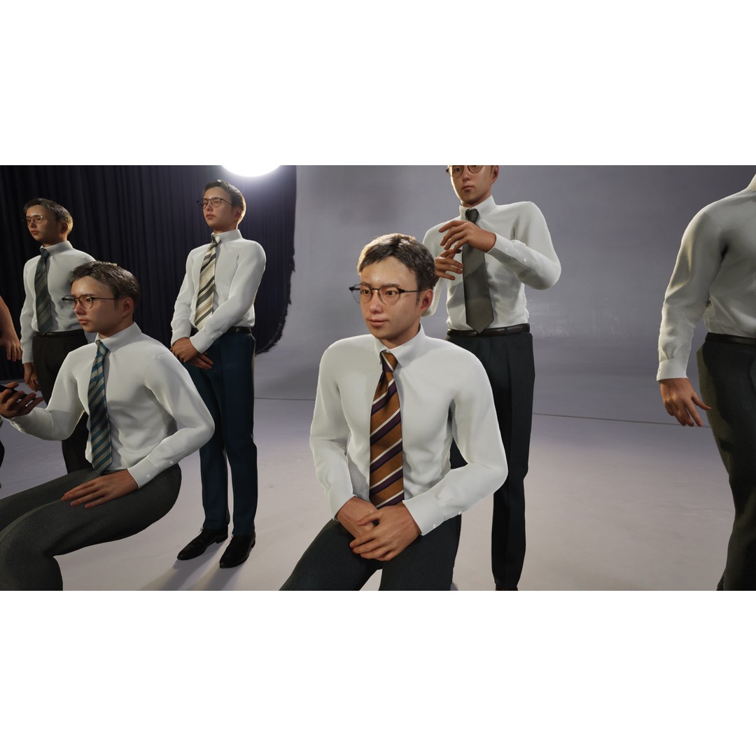 Modular Asian Business Man 3D Model – Low Poly Rigged Character for ArchViz - View 6