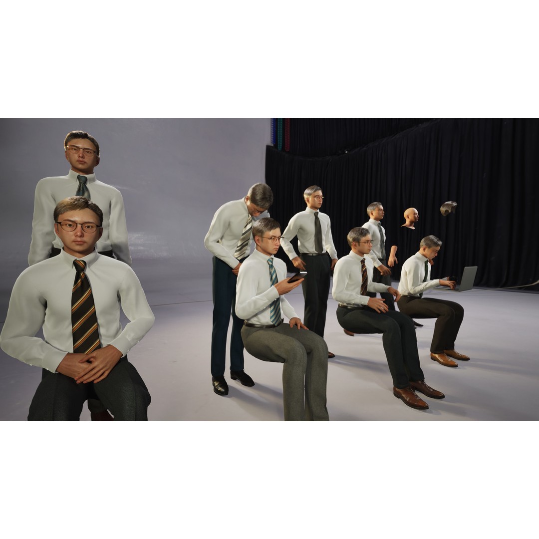 Modular Asian Business Man 3D Model – Low Poly Rigged Character for ArchViz - View 8