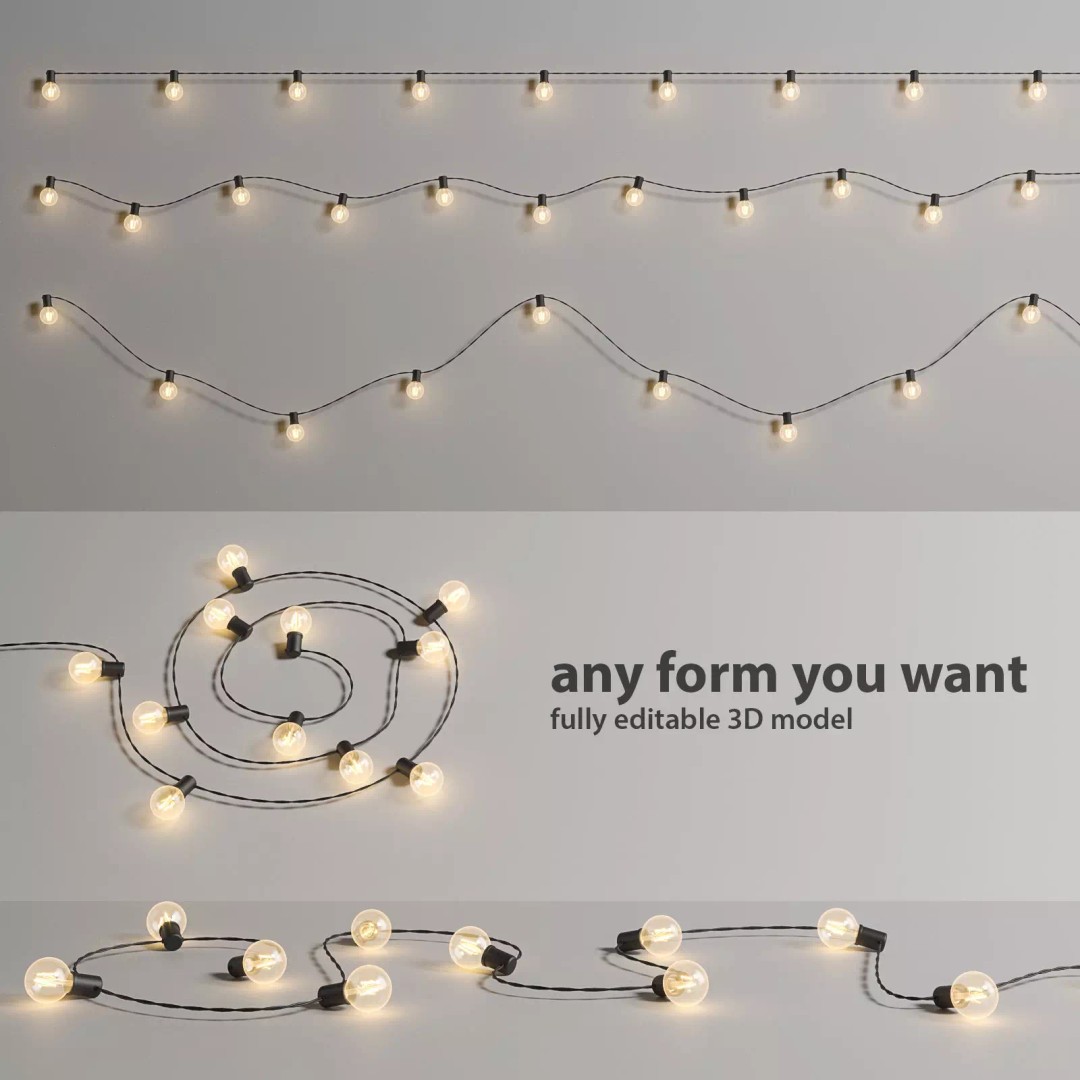 Editable Garland Lights 3D Model – PBR Indoor/Outdoor Decor, FBX - View 2