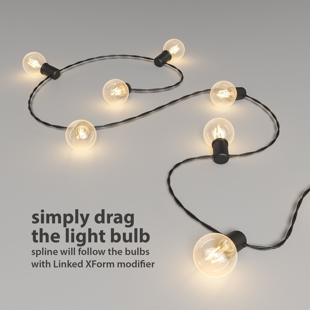 Editable Garland Lights 3D Model – PBR Indoor/Outdoor Decor, FBX - View 3