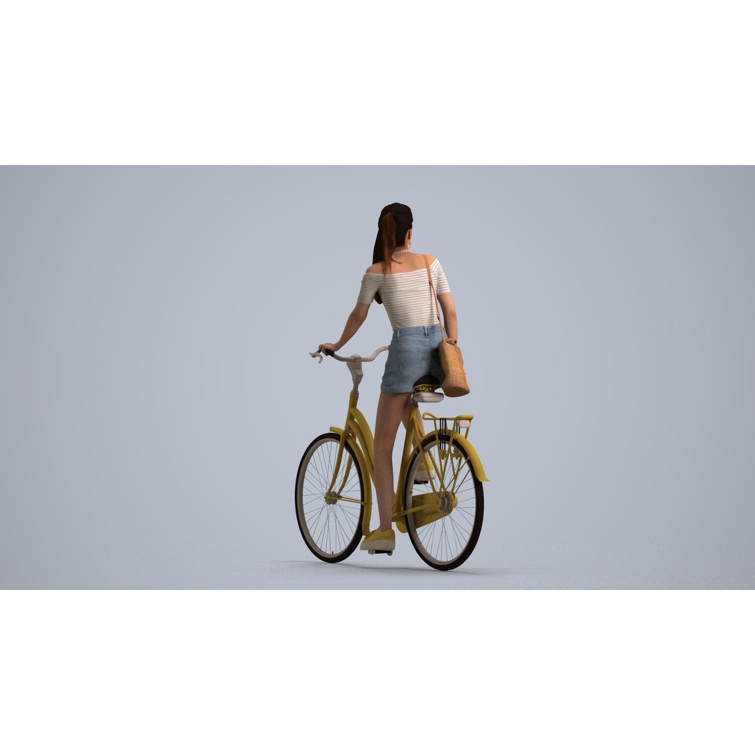 Woman Riding Yellow Bicycle 3D Model – PBR Game Asset, FBX - View 4