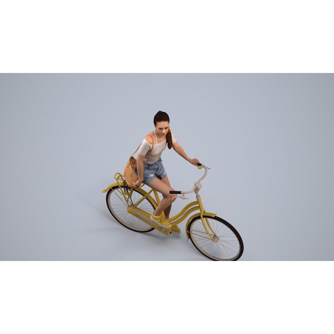 Woman Riding Yellow Bicycle 3D Model – PBR Game Asset, FBX - View 6