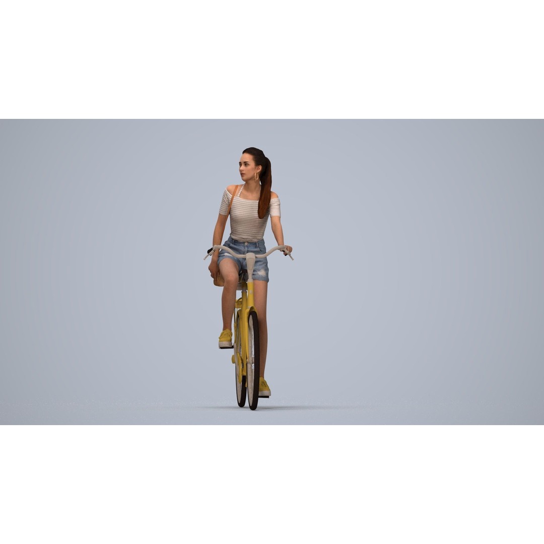 Woman Riding Yellow Bicycle 3D Model – PBR Game Asset, FBX - View 7