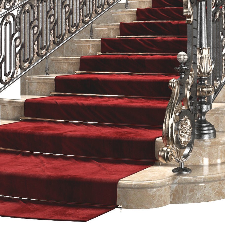 Ornate Staircase 3D Model – Classical Rococo Design, FBX, OBJ