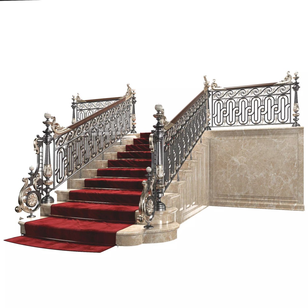 Ornate Staircase 3D Model – Classical Rococo Design, FBX, OBJ - View 2