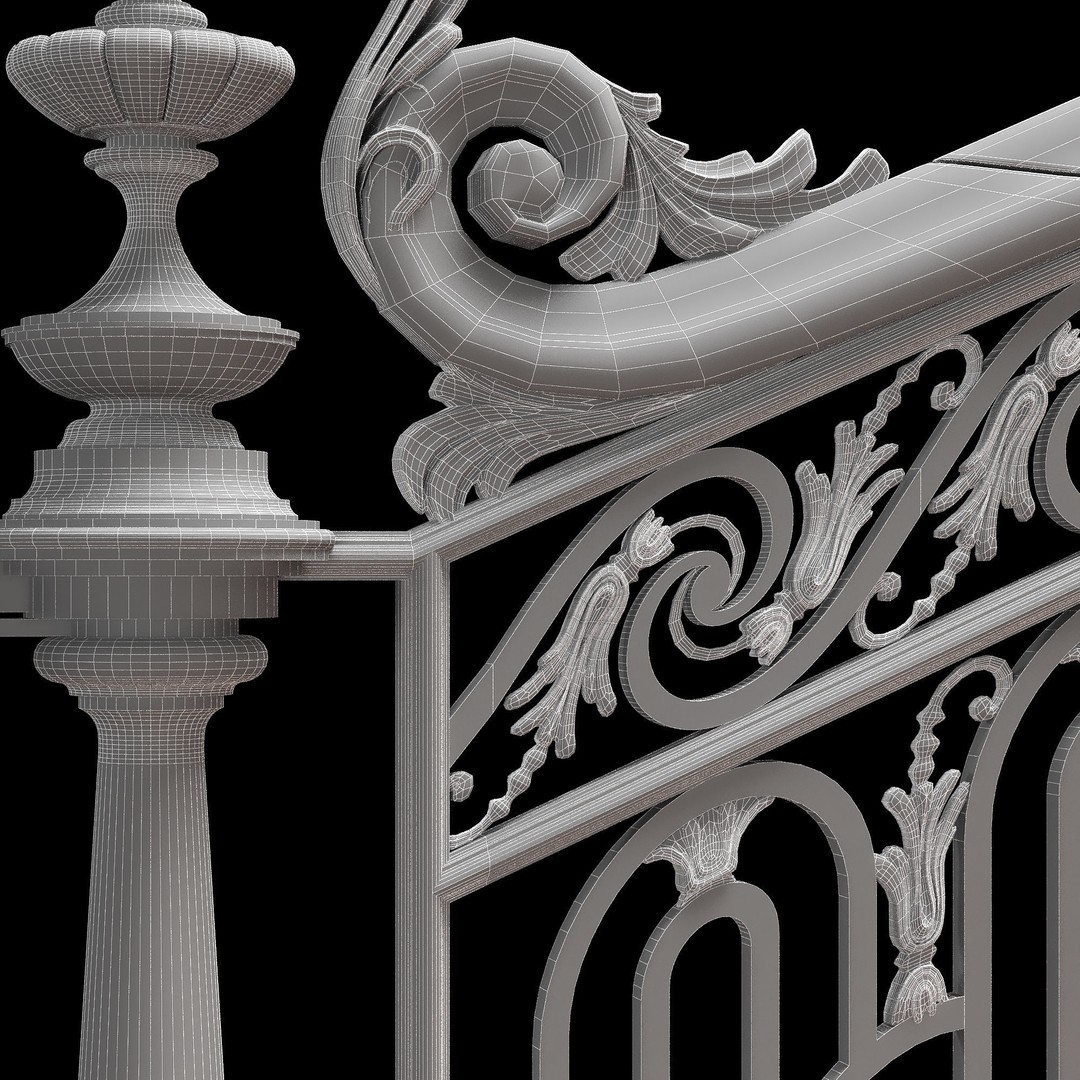 Ornate Staircase 3D Model – Classical Rococo Design, FBX, OBJ - View 4