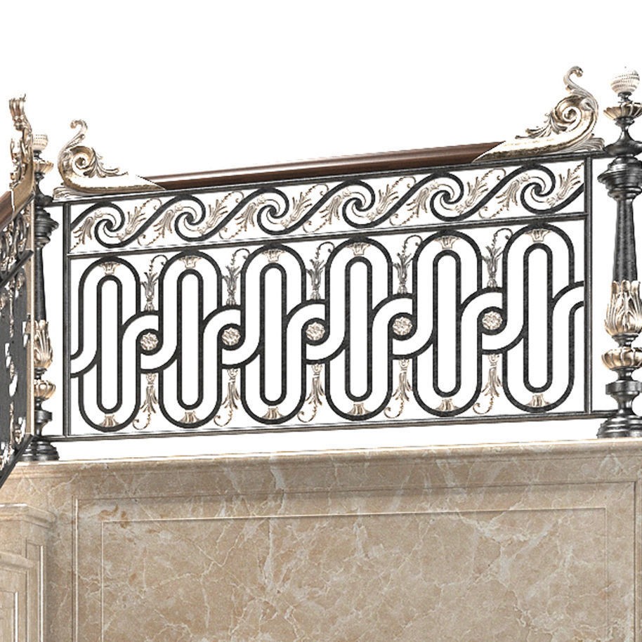 Ornate Staircase 3D Model – Classical Rococo Design, FBX, OBJ - View 5