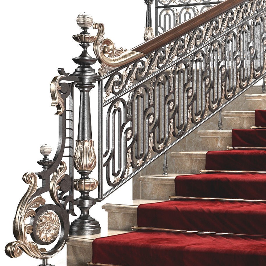 Ornate Staircase 3D Model – Classical Rococo Design, FBX, OBJ - View 6