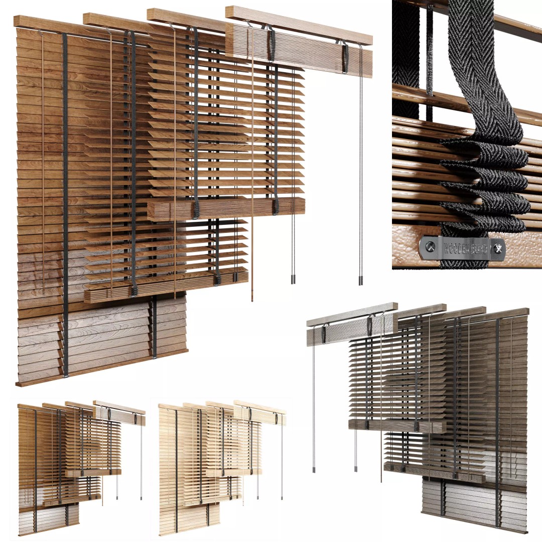 Wooden Blind 3D Model – Architectural Wood Window Covering, OBJ, FBX - View 2
