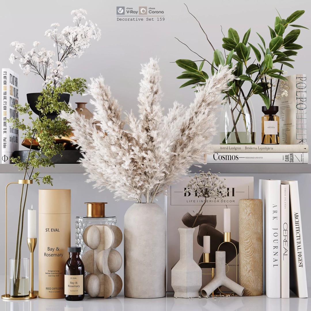 Decorative Set 159 3D Model – Low Poly Indoor Decoration, FBX, OBJ - View 2