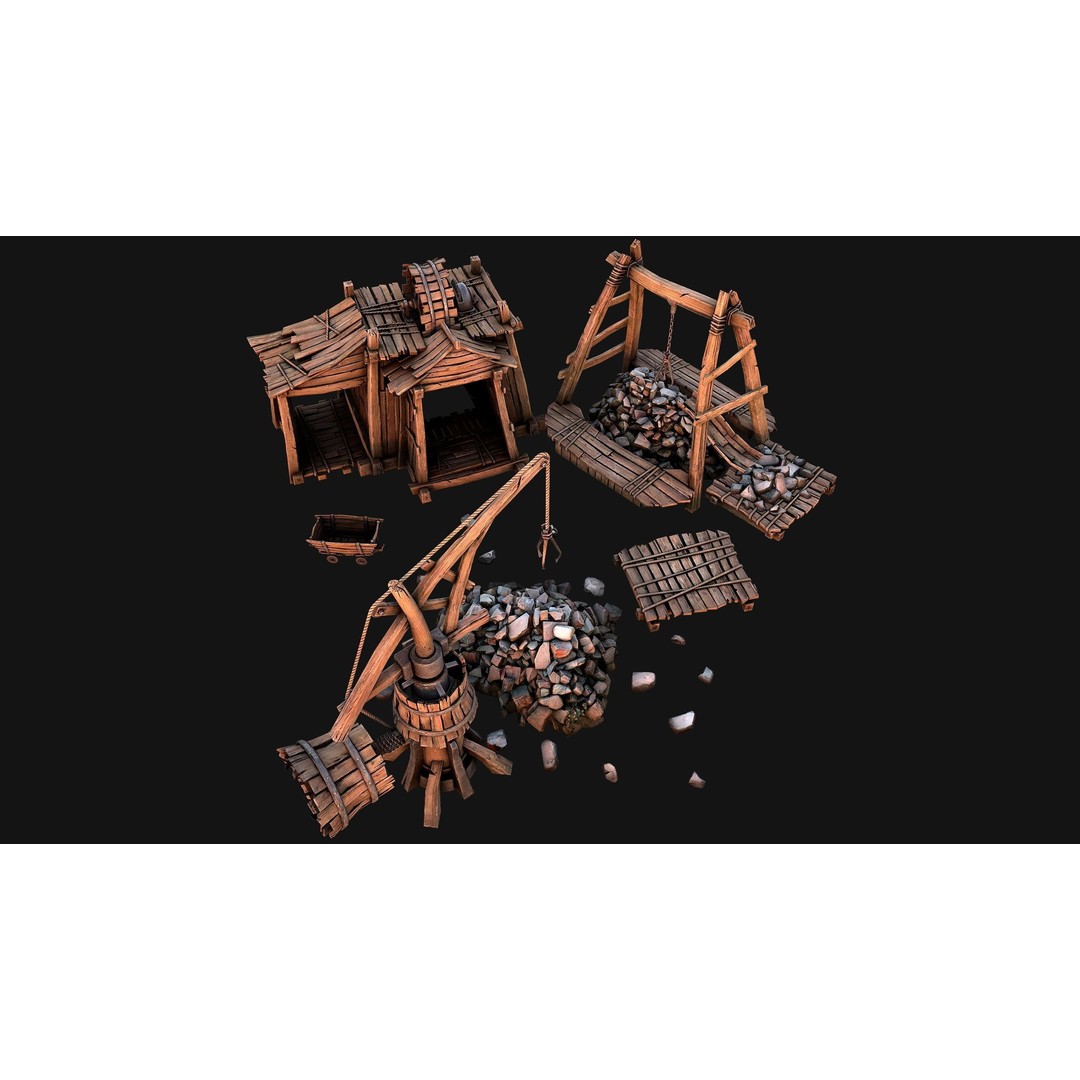 Medieval Mine Quarry Industrial Pack 3D Model – Low Poly Game Asset, FBX - View 13