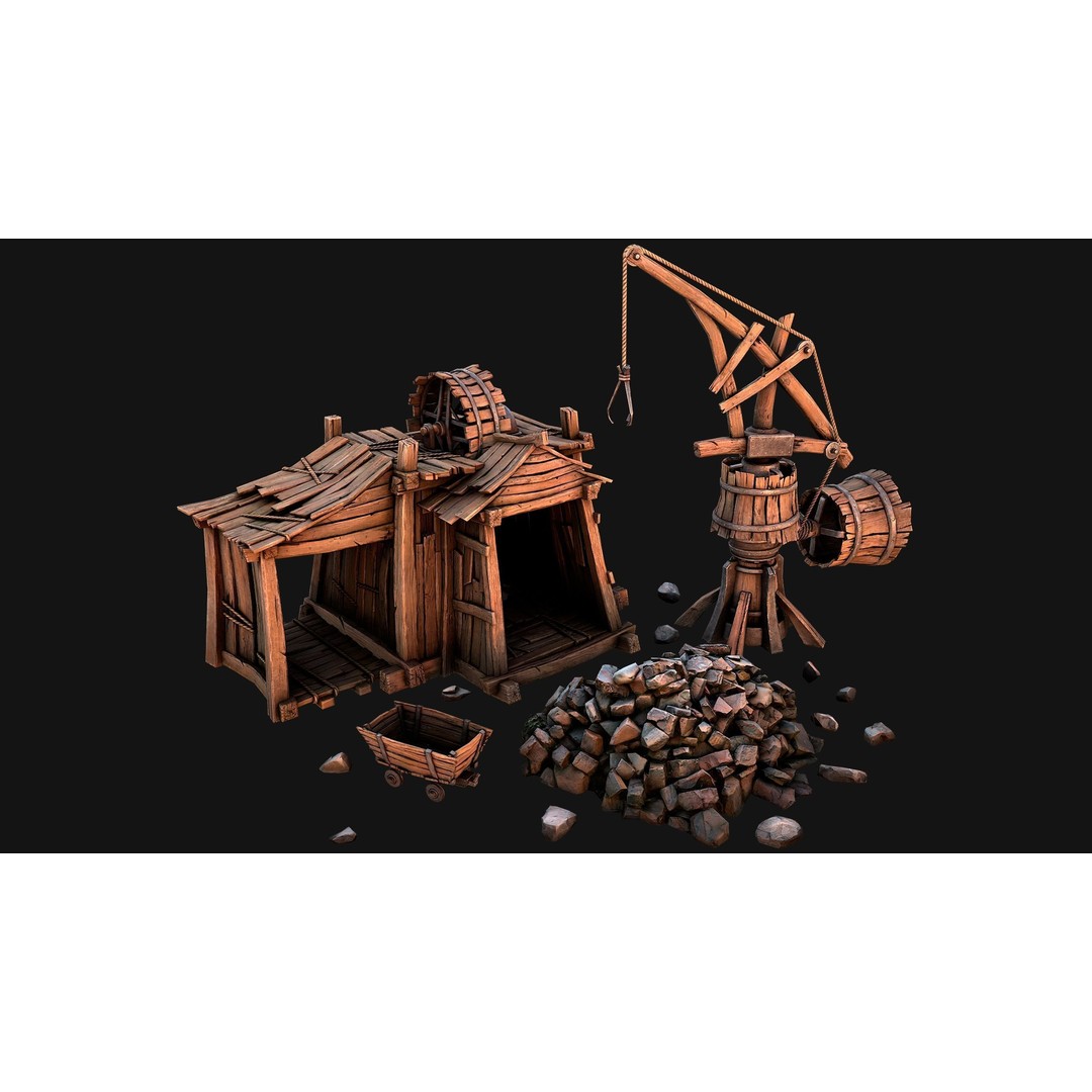 Medieval Mine Quarry Industrial Pack 3D Model – Low Poly Game Asset, FBX - View 15