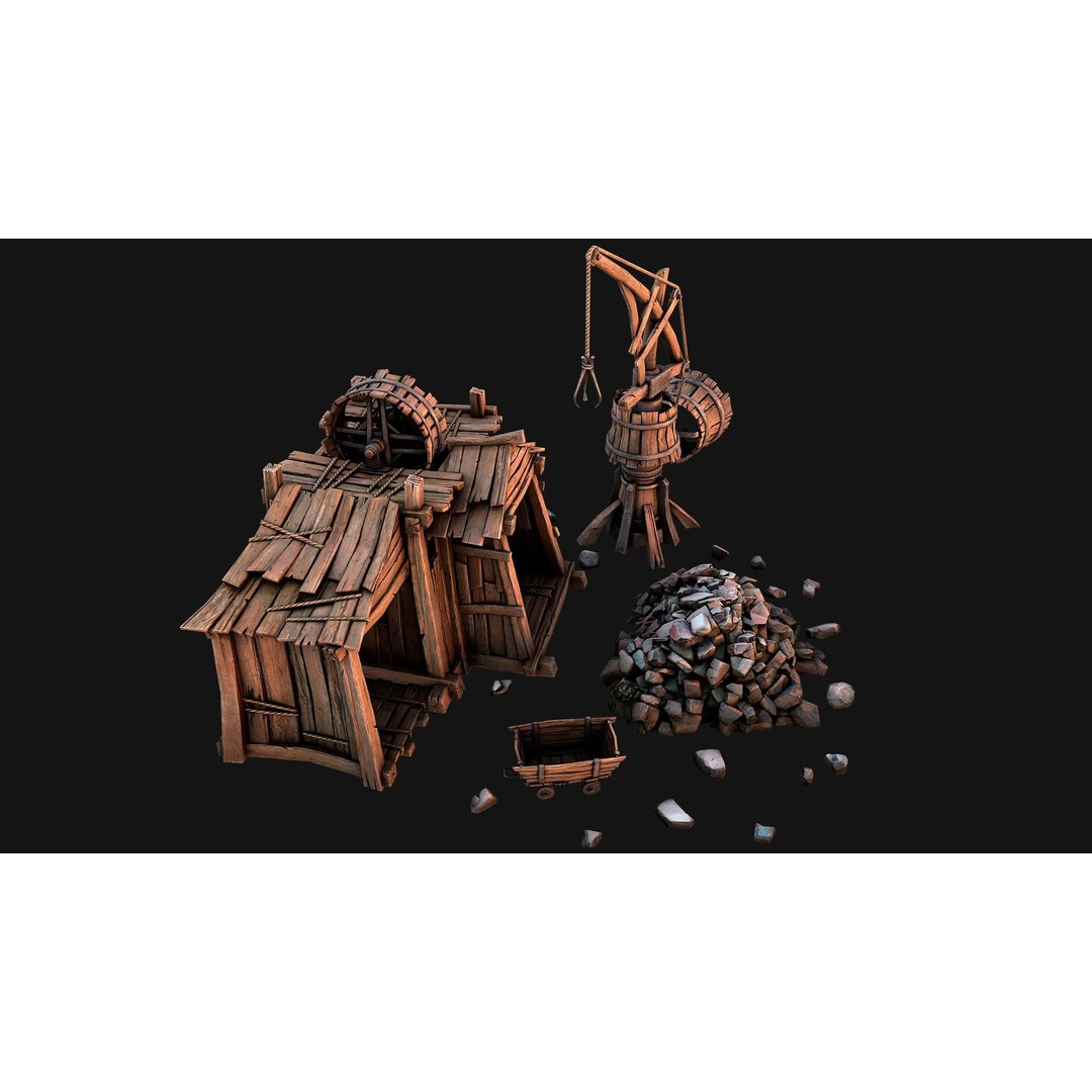 Medieval Mine Quarry Industrial Pack 3D Model – Low Poly Game Asset, FBX - View 16