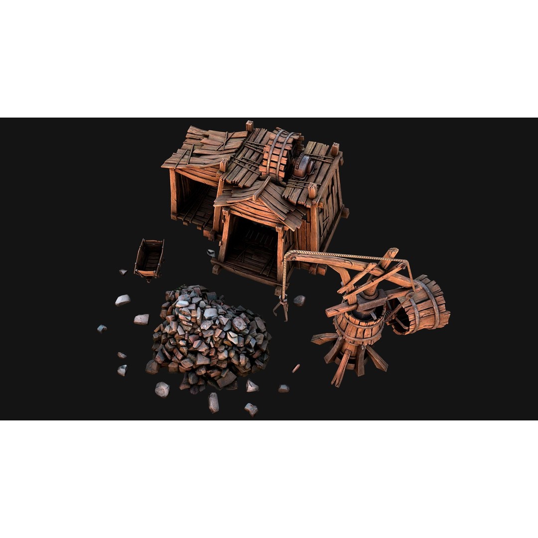 Medieval Mine Quarry Industrial Pack 3D Model – Low Poly Game Asset, FBX - View 17