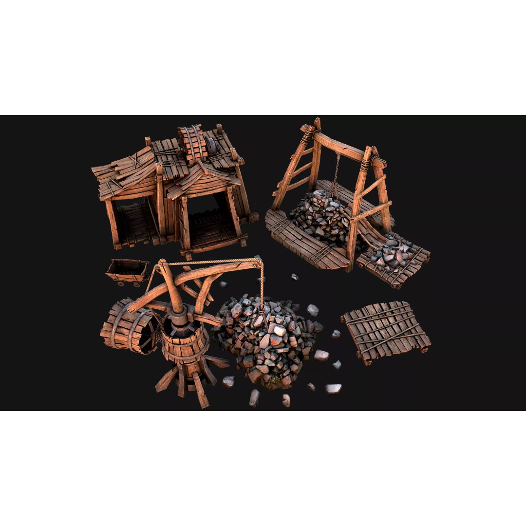 Medieval Mine Quarry Industrial Pack 3D Model – Low Poly Game Asset, FBX - View 2