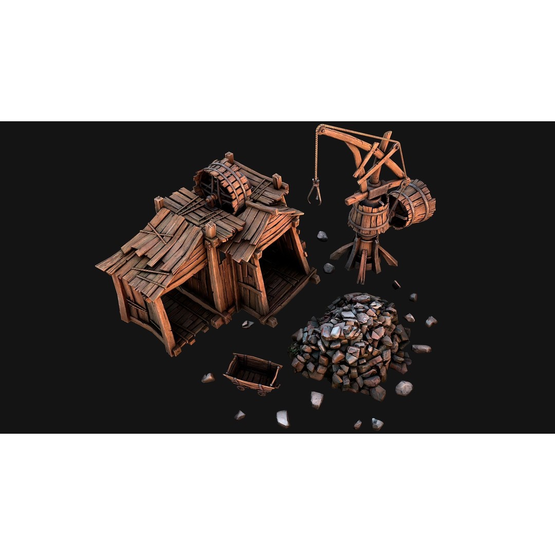 Medieval Mine Quarry Industrial Pack 3D Model – Low Poly Game Asset, FBX - View 20