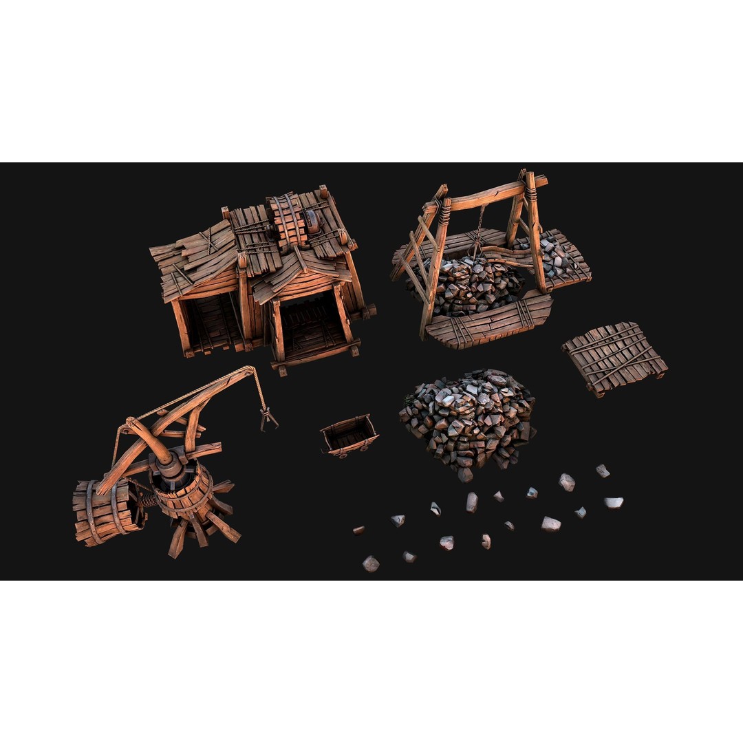 Medieval Mine Quarry Industrial Pack 3D Model – Low Poly Game Asset, FBX - View 4