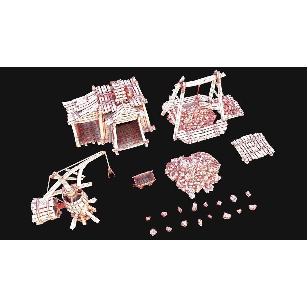 Medieval Mine Quarry Industrial Pack 3D Model – Low Poly Game Asset, FBX - View 41