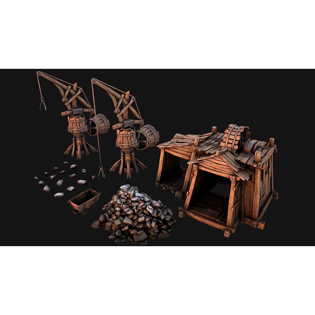 Medieval Mine Quarry Industrial Pack 3D Model – Low Poly Game Asset, FBX - View 42