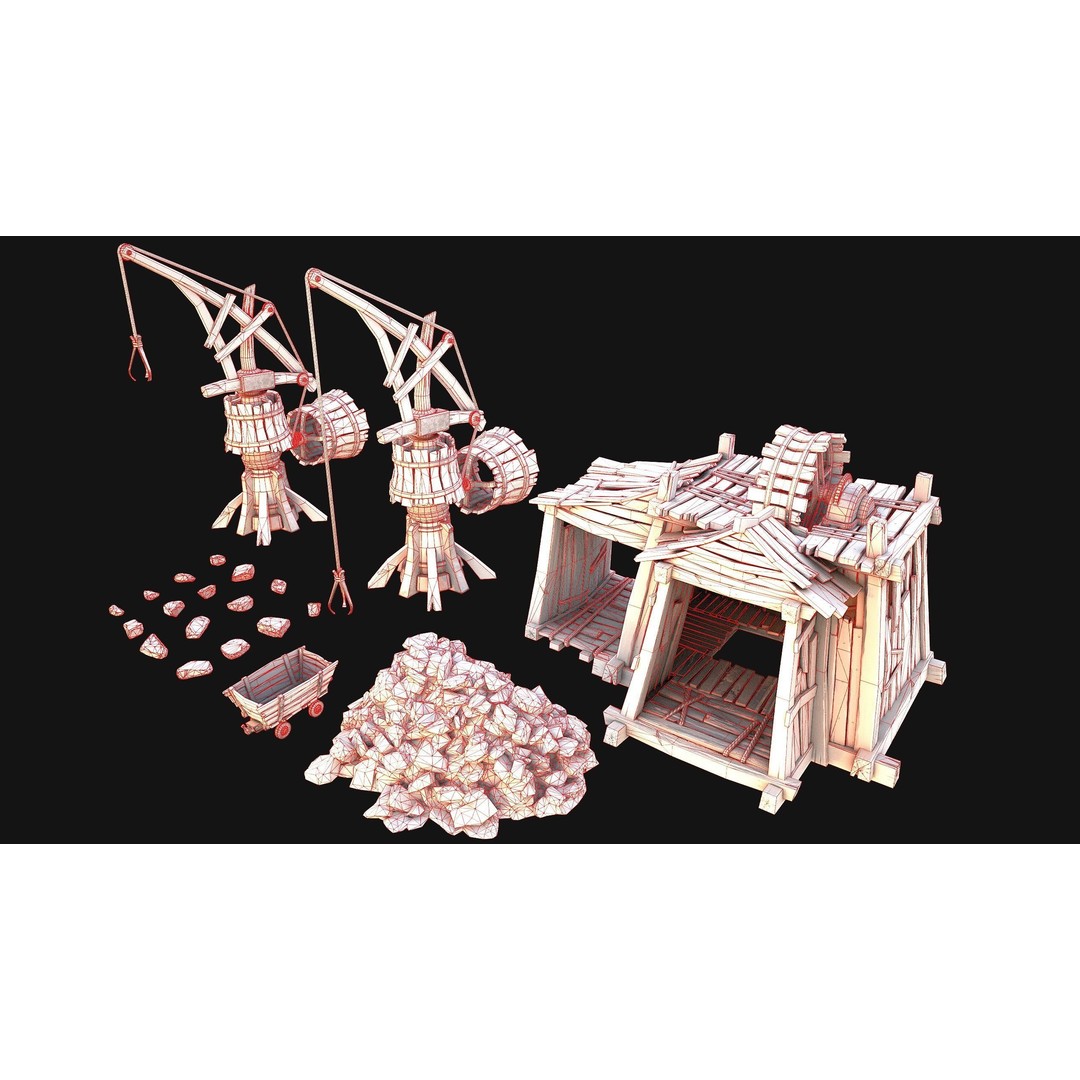 Medieval Mine Quarry Industrial Pack 3D Model – Low Poly Game Asset, FBX - View 43