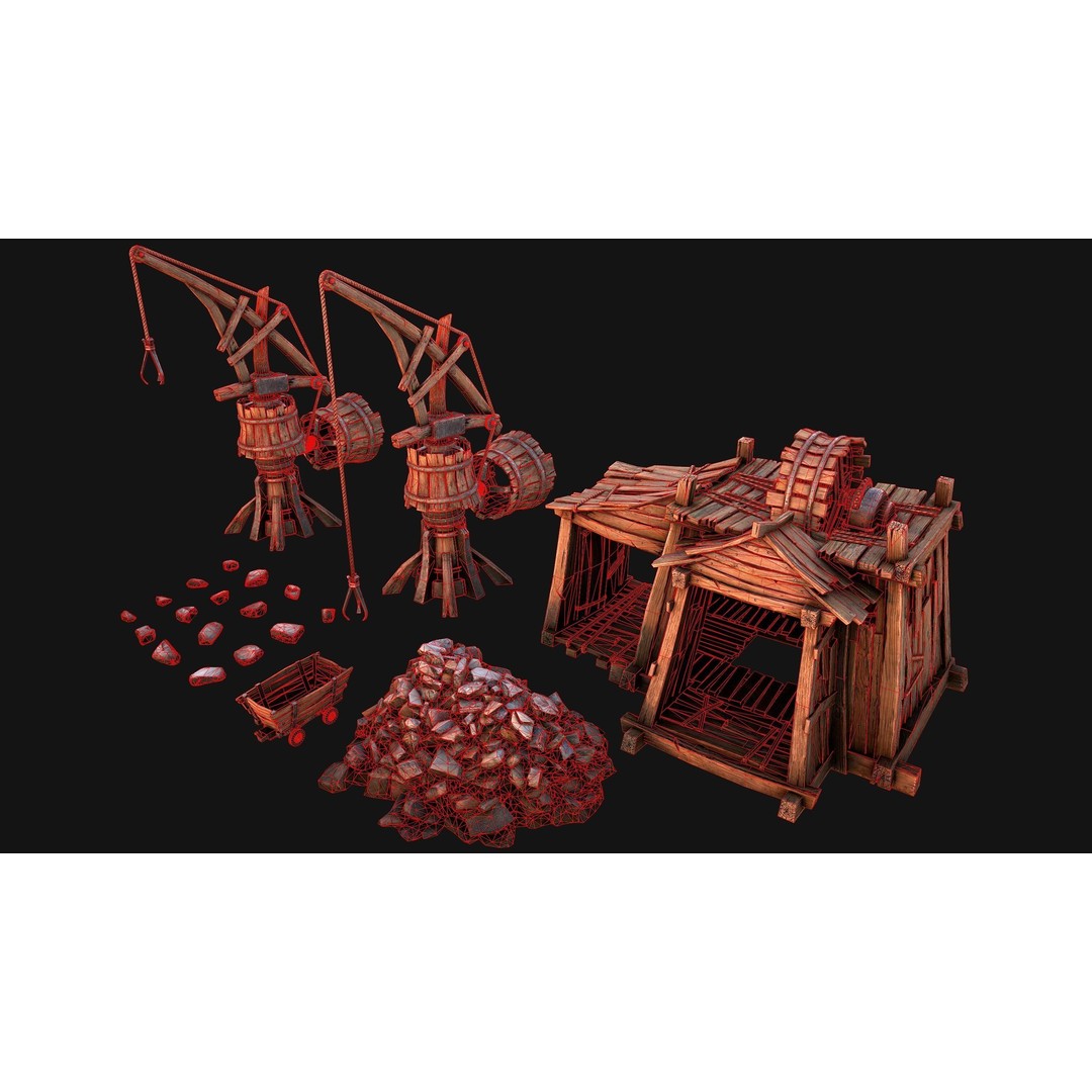 Medieval Mine Quarry Industrial Pack 3D Model – Low Poly Game Asset, FBX - View 44