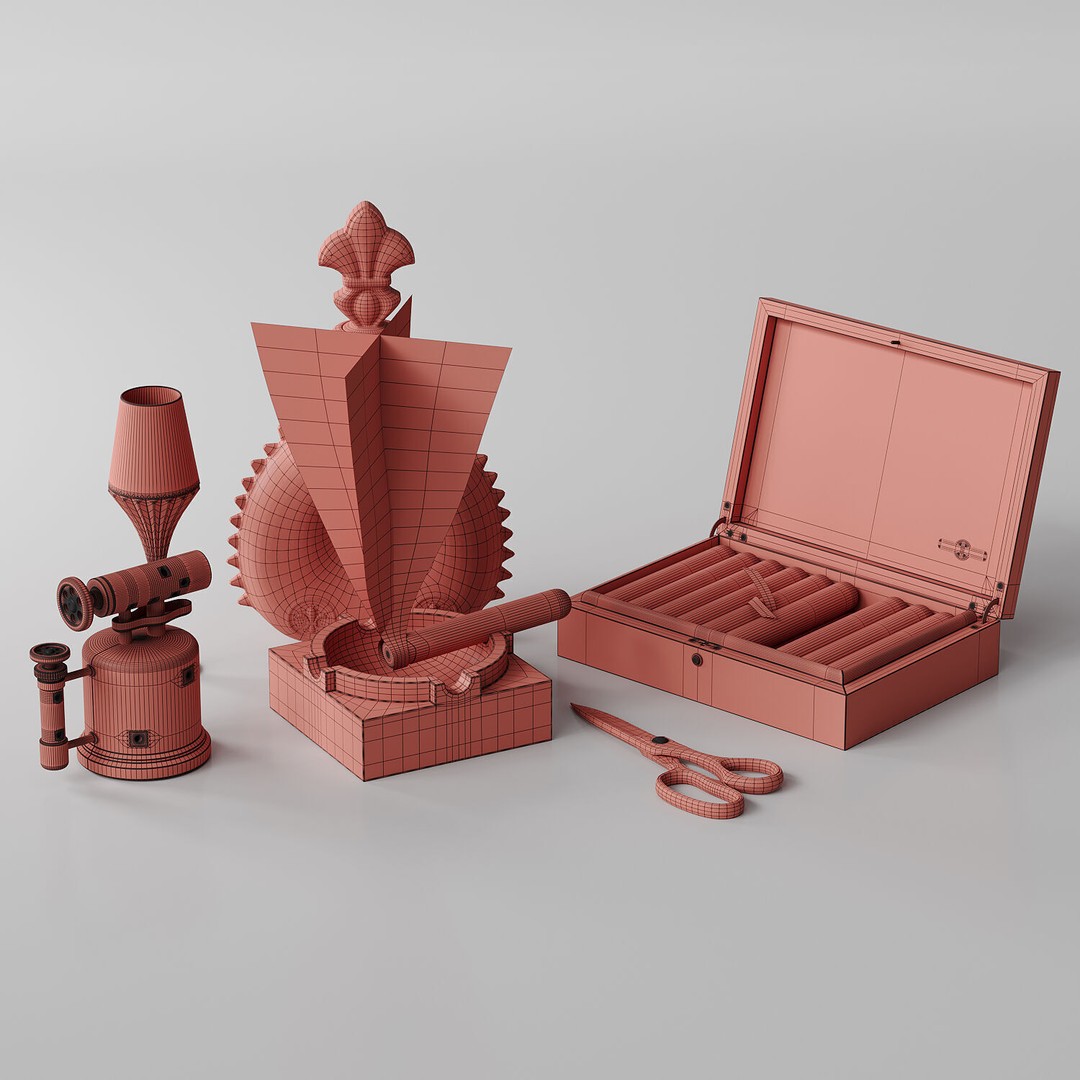 Wine and Cigarettes 3D Model – Luxury Decor Asset, FBX, OBJ Formats
