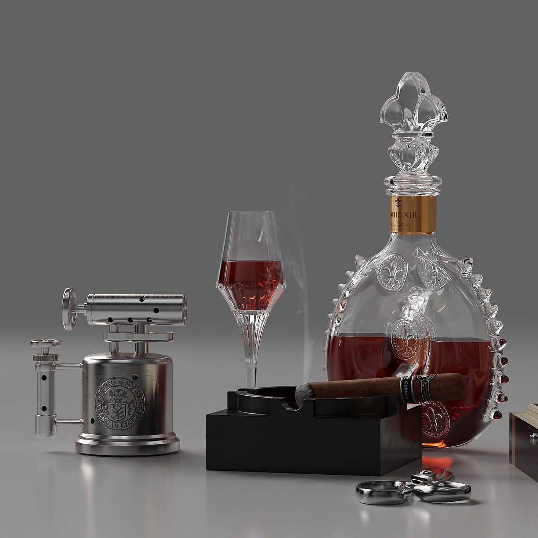 Wine and Cigarettes 3D Model – Luxury Decor Asset, FBX, OBJ Formats - View 3