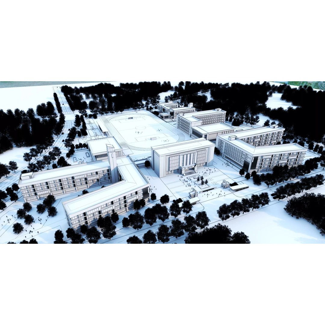 Modern School Building 3D Model – Low Poly Architectural Asset, FBX, OBJ