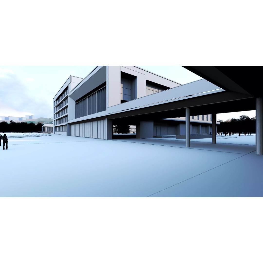 Modern School Building 3D Model – Low Poly Architectural Asset, FBX, OBJ - View 12