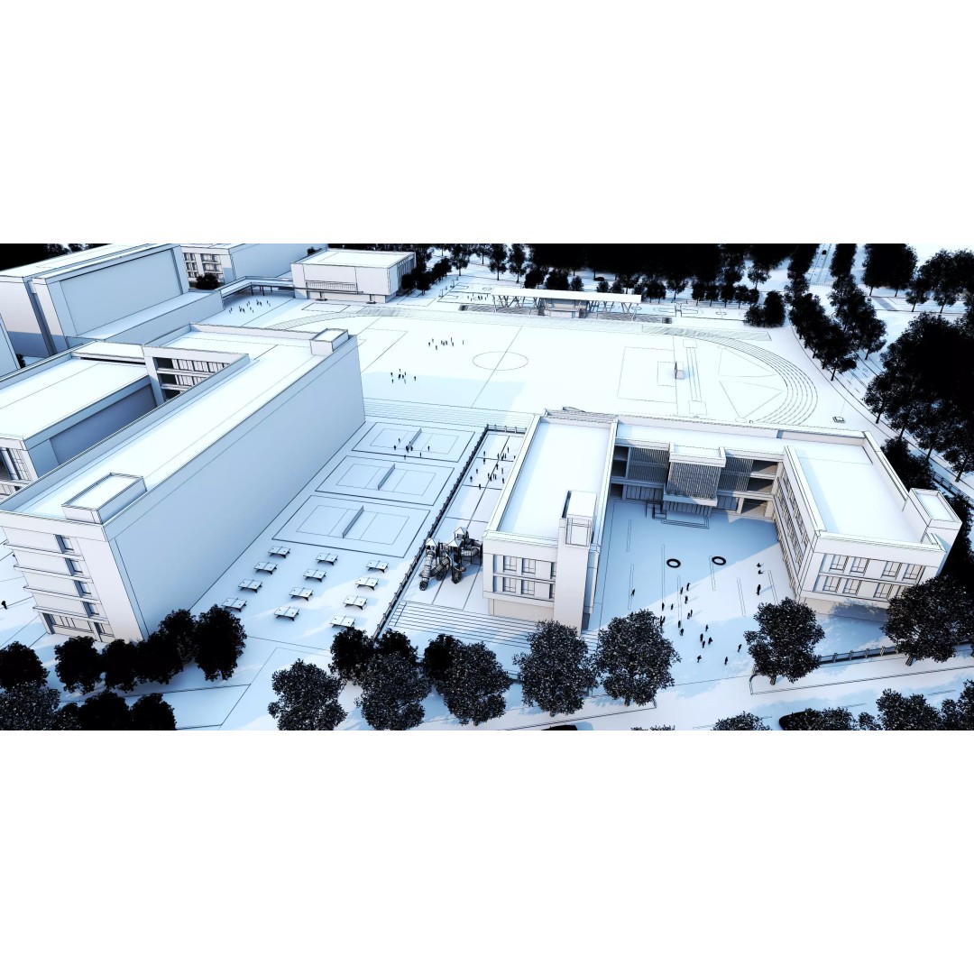 Modern School Building 3D Model – Low Poly Architectural Asset, FBX, OBJ - View 13