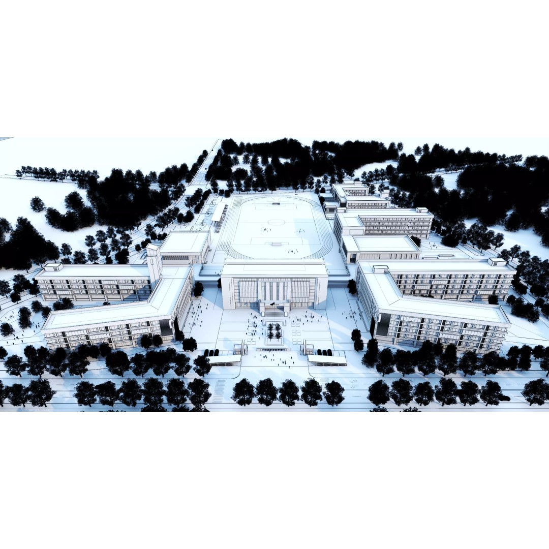 Modern School Building 3D Model – Low Poly Architectural Asset, FBX, OBJ - View 15