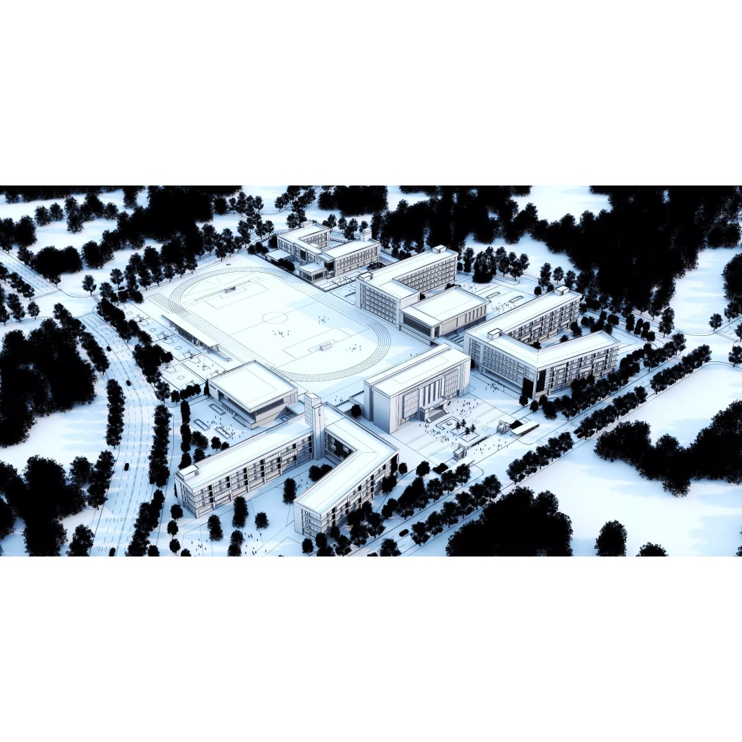 Modern School Building 3D Model – Low Poly Architectural Asset, FBX, OBJ - View 16
