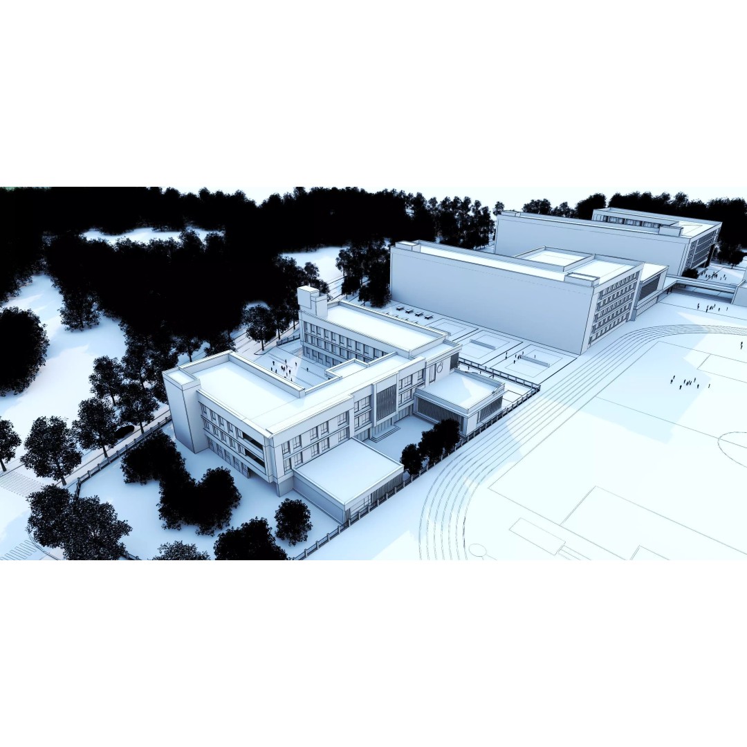 Modern School Building 3D Model – Low Poly Architectural Asset, FBX, OBJ - View 18