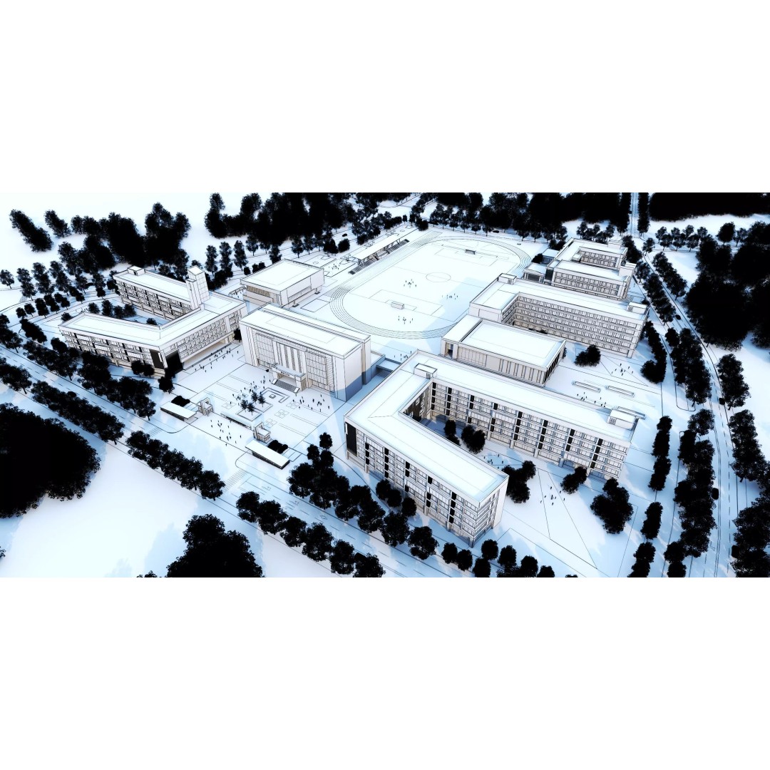Modern School Building 3D Model – Low Poly Architectural Asset, FBX, OBJ - View 19