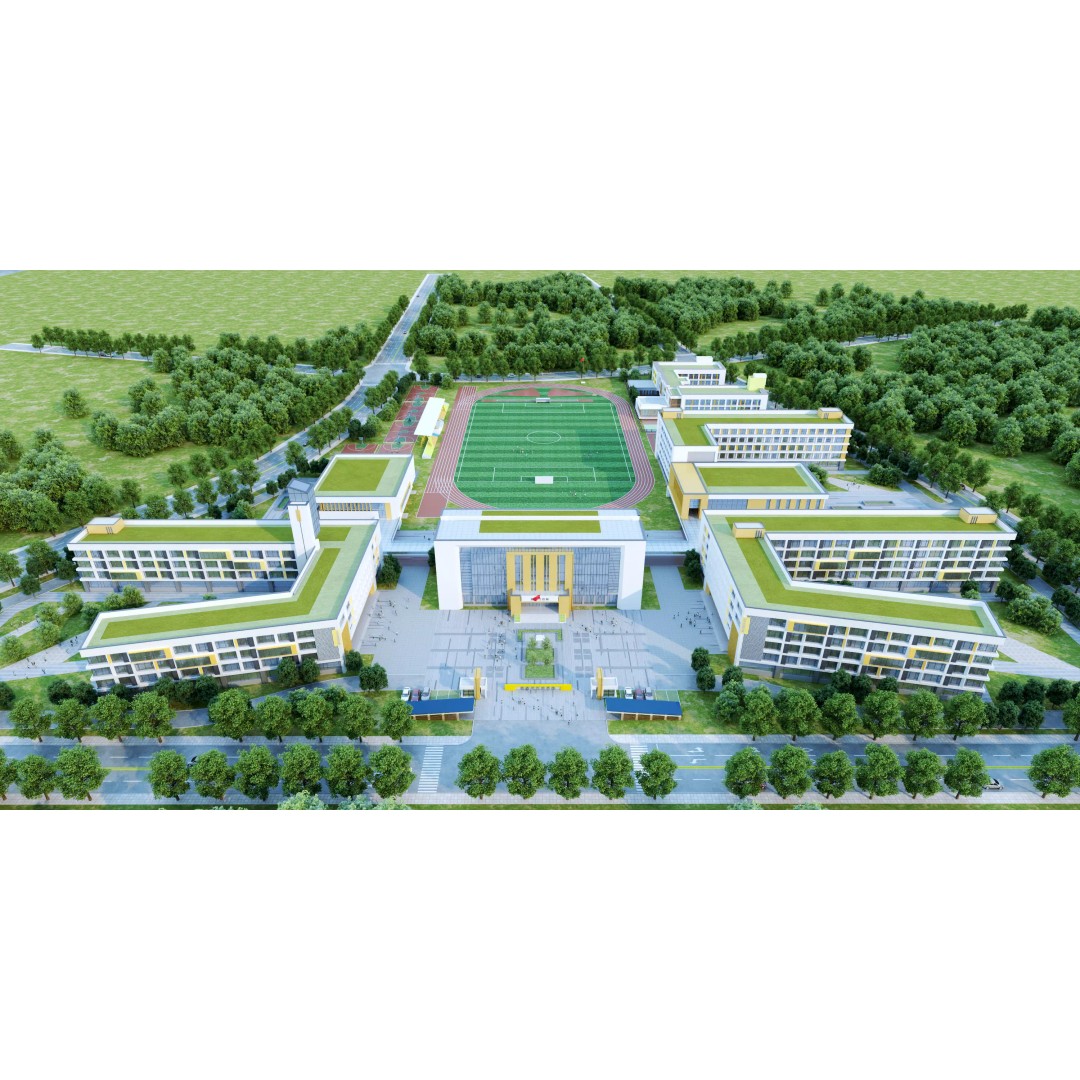Modern School Building 3D Model – Low Poly Architectural Asset, FBX, OBJ - View 2
