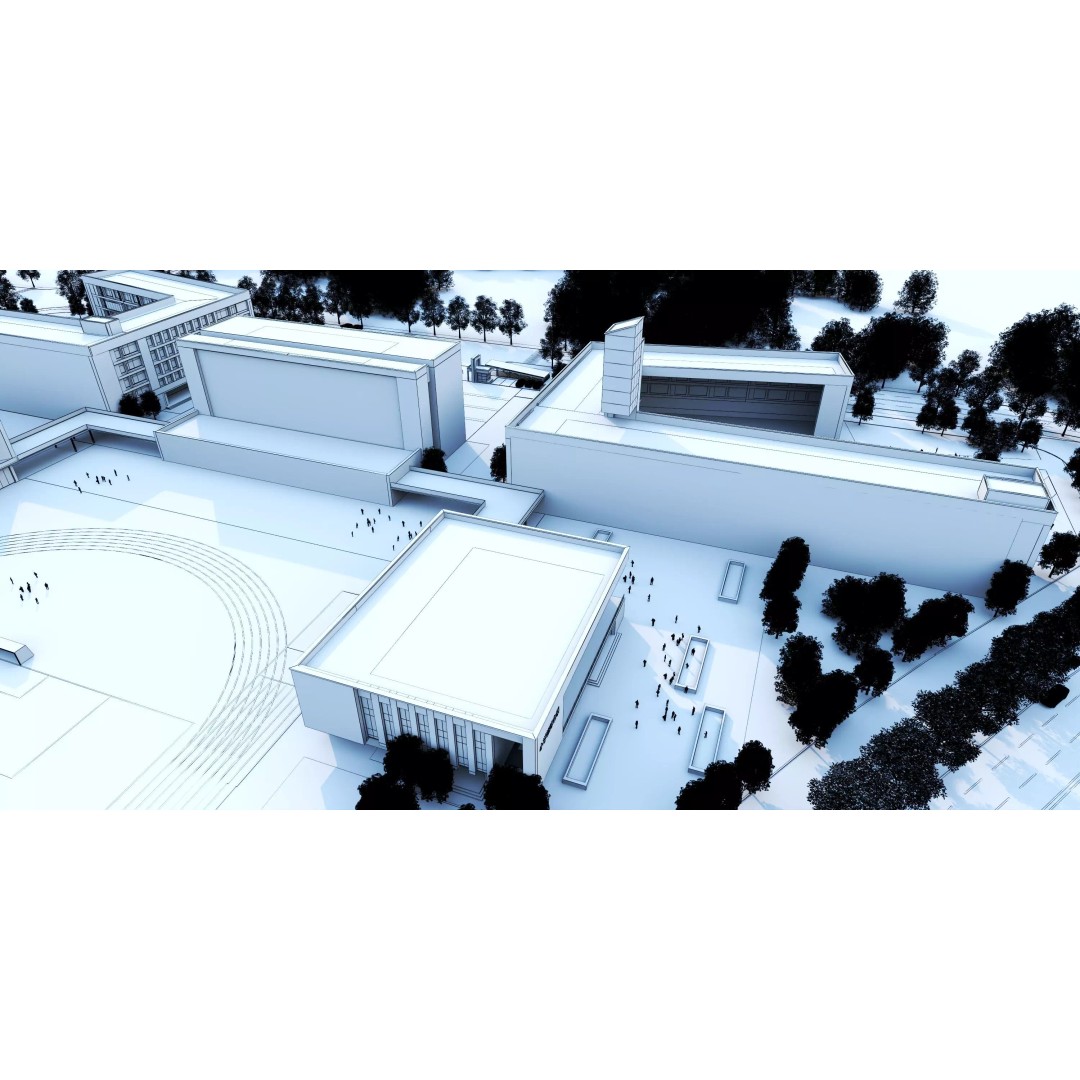 Modern School Building 3D Model – Low Poly Architectural Asset, FBX, OBJ - View 20