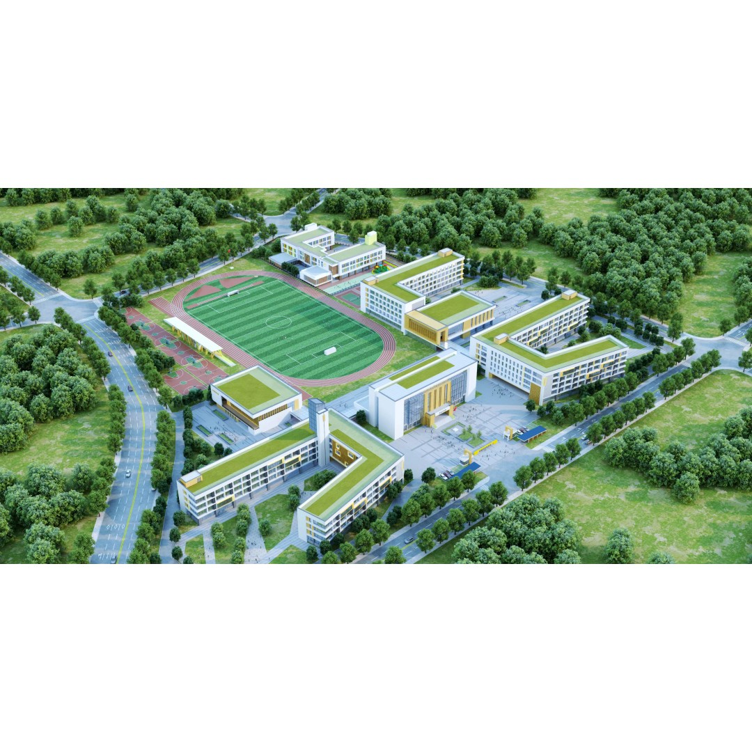 Modern School Building 3D Model – Low Poly Architectural Asset, FBX, OBJ - View 3