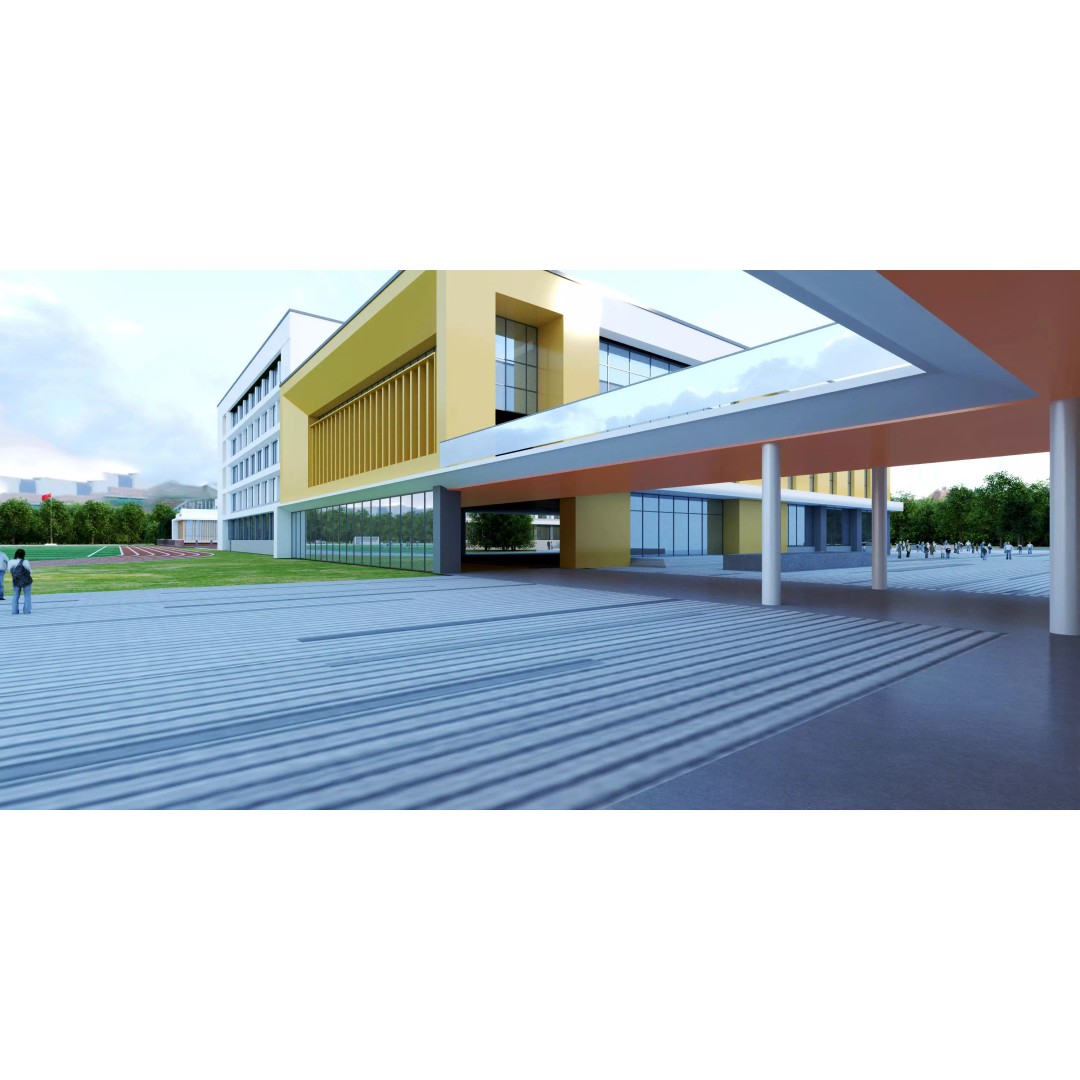 Modern School Building 3D Model – Low Poly Architectural Asset, FBX, OBJ - View 4