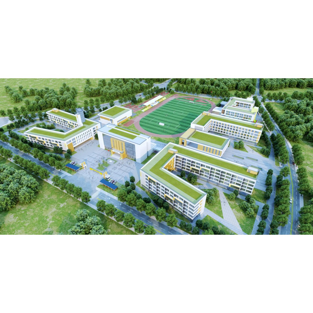 Modern School Building 3D Model – Low Poly Architectural Asset, FBX, OBJ - View 6