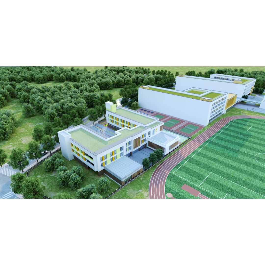 Modern School Building 3D Model – Low Poly Architectural Asset, FBX, OBJ - View 8