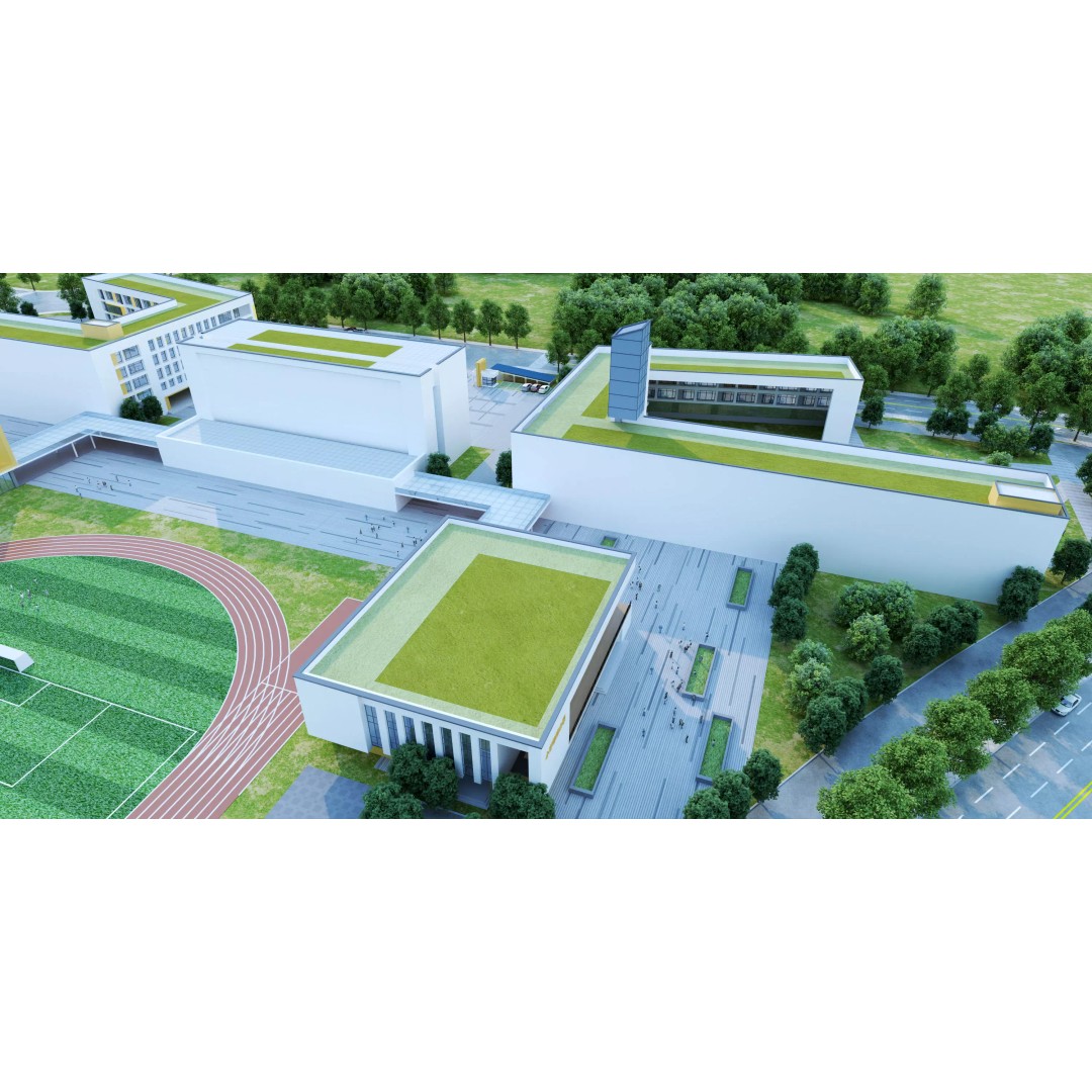 Modern School Building 3D Model – Low Poly Architectural Asset, FBX, OBJ - View 9
